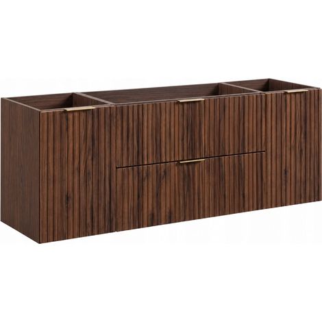 Meuble suspendu sous vasque FLOW noyer foncé 160 cm avec 2 meubles de rangement (1/5)