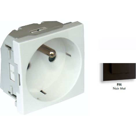 Prise de courant 2P+T 2 modules - 16A 250V - blanc ou noir - Couleur matériel - Noir mat