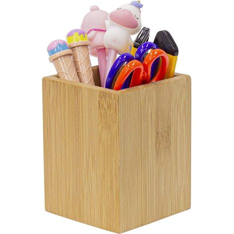 Porte-stylo en bambou Porte-crayon pour organisateur de bureau, pot à stylo carré en bois à usages multiples, porte-stylo Cadeau idéal pour le bureau, la maison et l'école