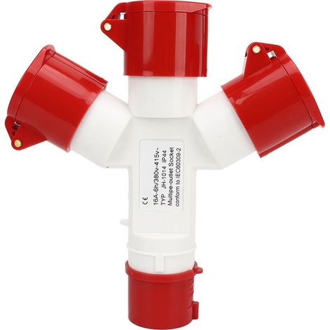 Prise de site industriel étanche IP44, croix 1 entrée 3 sorties 4 broches 2P N E, prises multiples 380 à 415V (1/5)