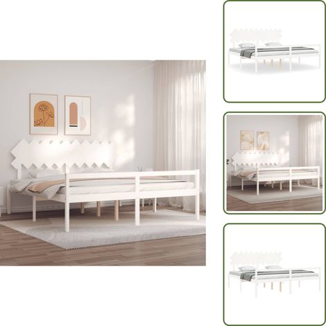 The Living Store Seniorenbett mit Kopfteil 200x200 cm Weiß Massivholz - Massivholz-Bett (1/5)