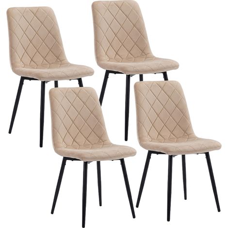 Relaxdays, 4 sedie velluto imbottite, gambe metallo, 120 kg, beige (1/5)