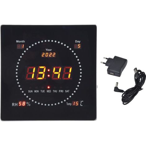 Grand réveil mural LED 100-240V, calendrier avec trous de suspension, numérique pour prise domestique EU (1/5)