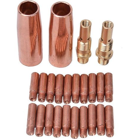 Kit combinado de accesorios para pistola de soldadura: Boquilla de soldadura 21-50, difusor de gas 35-50, punta de contacto 11-35.