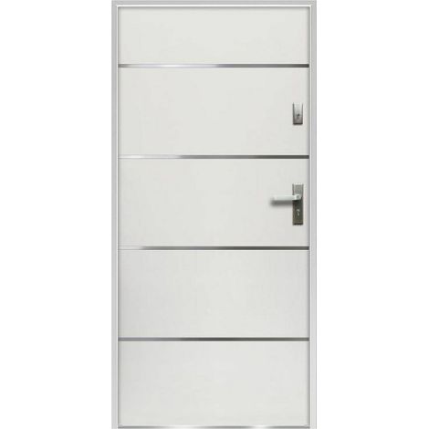 Vente-Unique – Porte d'entrée acier 207 x 100 cm blanc – Poussant gauche – 2 points de serrure – Isolation phonique et thermique – Fabriqué en Europe