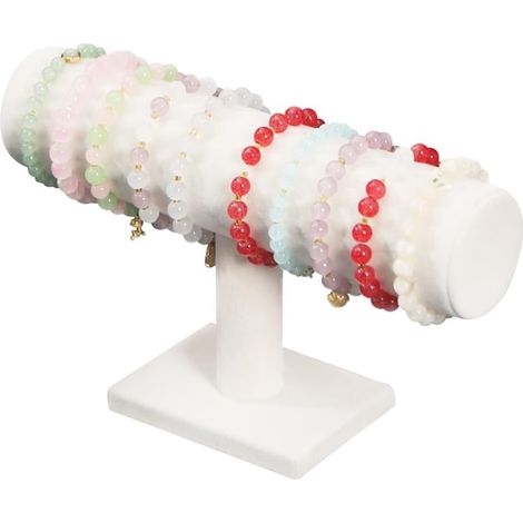 Soporte para pulseras en forma de T - Expositor para joyas, coleteros y gomas para el pelo - Soporte para relojes para organizar tu hogar o tienda - Terciopelo beige (1/5)