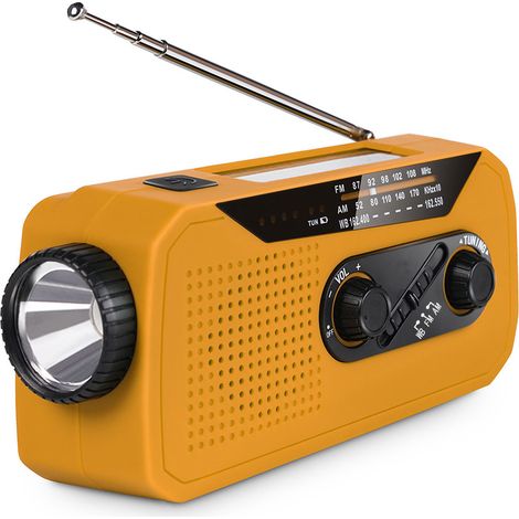 Radio con pannello solare, generatore a manovella da 2000 mAh con torcia (arancione)