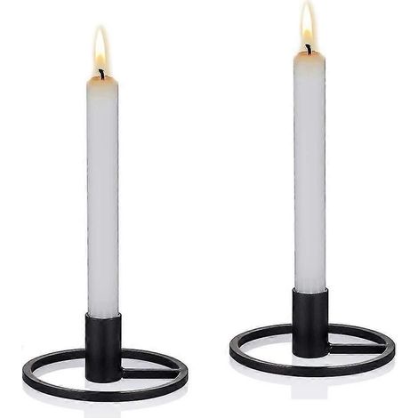 Bougeoirs, chandeliers coniques, lot de 2 bougeoirs rétro noirs, bougeoirs décoratifs en métal et fer, style géométrique vintage, candélabre. (1/5)