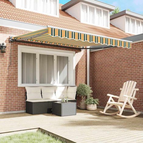 Toldo Retráctil Manual Verde y amarillo 300x250 cm tela vidaXL (1/5)