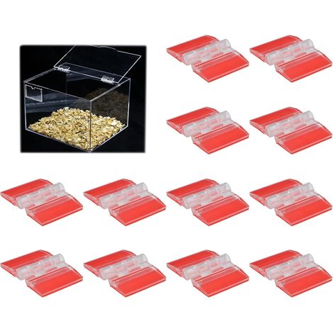 Confezione da 16 cerniere autoadesive in plastica trasparente, cerniere adesive acriliche bifacciali adatte per cassetti, armadi, mobili e supporti espositivi (25x35 mm) (1/5)