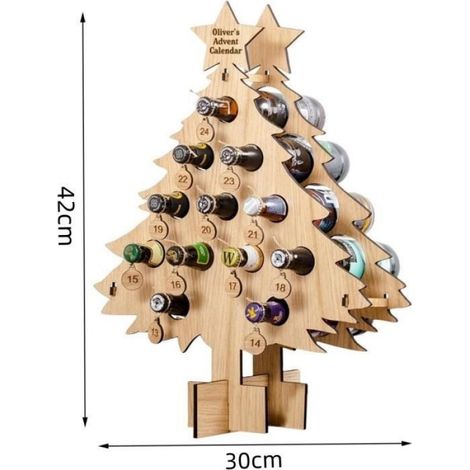 Porte-Bouteilles - Calendrier De L'avent En Bois - 24 Compartiments - 40x30 Cm (1/4)