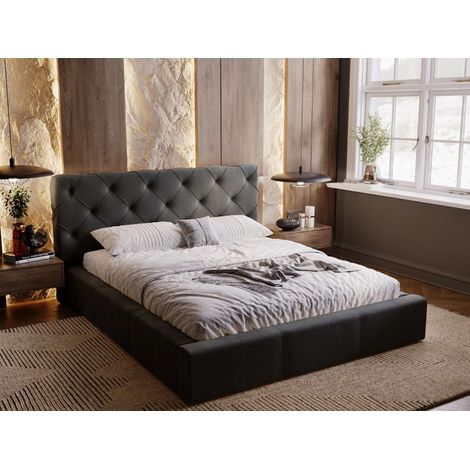 Lit rembourré avec rangement 120x200 velours gris foncé Milano (1/5)