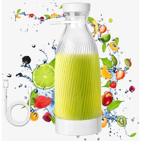 Botella exprimidora eléctrica de 500 ml,diseño de 6 cuchillas,mini exprimidor portátil,inalámbrico,con carga USB,el regalo perfecto,color blanco (1/5)