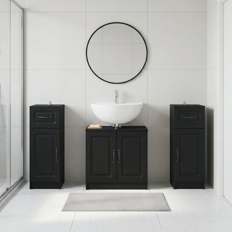 vidaXL 3 Piece Bathroom Cabinet Set UTRECHT Black Engineered Wood (1/5)