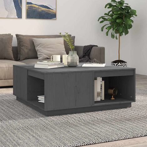 vidaXL Mesa de centro madera maciza de pino gris 100x101x40,5 cm (1/5)