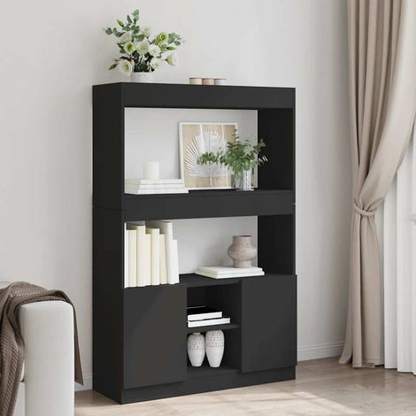 Buffet haut noir avec rangement et portes en bois d’ingénierie 92 x 33 x 140 cm - PANGIVO (1/5)