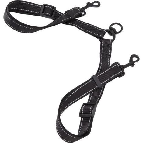 (Noir)Laisse pour chien Double laisse nylon noir - Réfléchissante - Pivotante 360° - 50-80 cm (1/4)