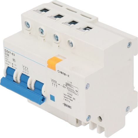 Disjoncteur modulaire 32A 3P+N, pouvoir de coupure 6kA, protection de circuit AC 400V, interrupteur automatique triphasé avec neutre, 3 pôles et neutre, 6000A, pour tableau électrique et installation (1/5)