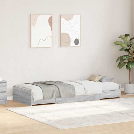 Bettrahmen mit Kopfteil Graues Sonoma 90 x 200 cm Holzwerkstoff