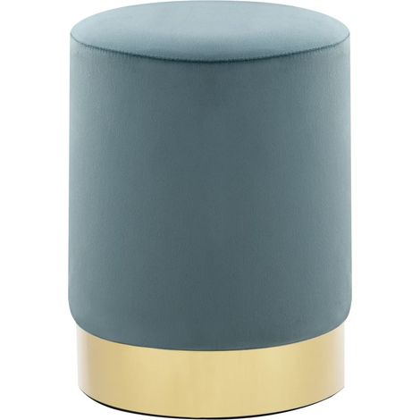 Tabouret bas design velours bleu clair et metal doré Sinza (1/4)