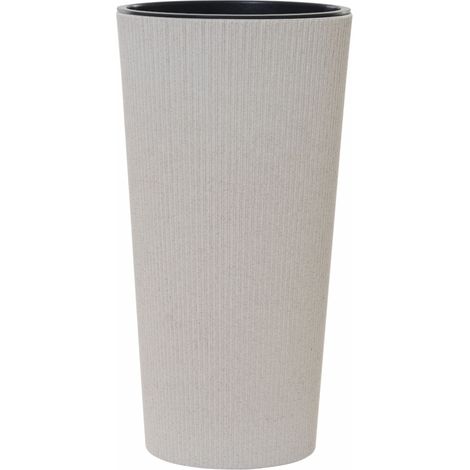 Pflanzgefäße LOCON STRIPE creme Streifenoptik, 25 x 46,5 cm Kunststoffgefäß mit Holzfaseranteil und Einsatz (1/5)