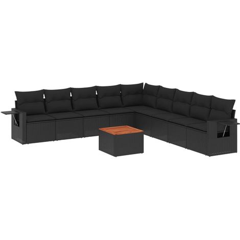 Set Divani da Giardino 10pz con Cuscini in Polyrattan Nero vidaXL (1/3)