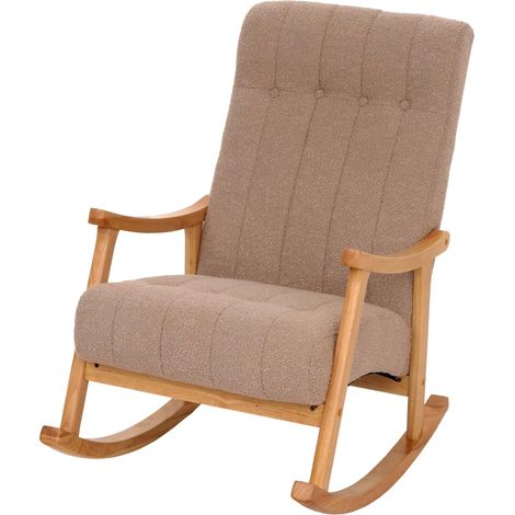 Sedia a dondolo HHG-862, poltrona relax, legno FSC stoffa/tessuto bouclé (450g/m²), taupe, struttura naturale
