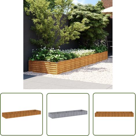 The Living Store Lit surélevé de jardin 387x100x36 cm acier corten - Jardiniere Exterieur - Bac A Fleurs - Lit Surélevé Jardin - Acier Corten - Plante Grimpante (1/5)