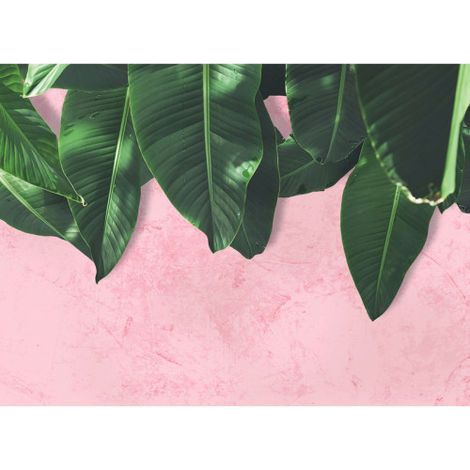 Papier peint panoramique élégant motif feuille Tapisserie panoramique rose et verte nature Papier peint panoramique original pour bureau (1/4)