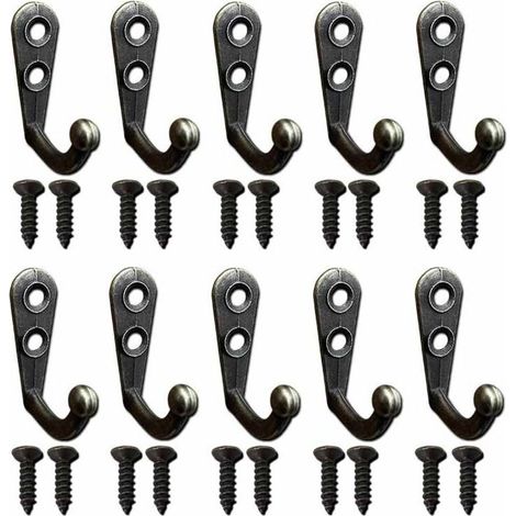 Vintage-Retro-Metallgarderobenhaken mit Schrauben, Wandgarderobenhaken, Schwarz, 10 Stück
