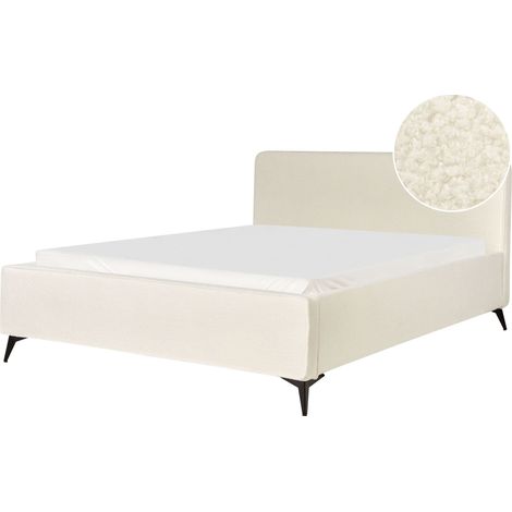 Bett mit Lattenrost Bouclé VALOGNES 180 x 200 cm Cremeweiß