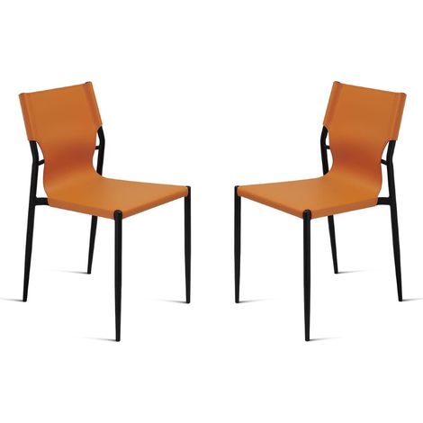 Sedia in simil cuoio Arancio con struttura in metallo Nero SVEVA 2 sedie (1/5)
