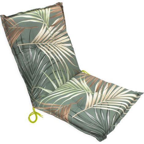 Universal Niedriglehner Auflage "Palmen" mit Einstellband - 100 x 50 cm - Gartenstuhl Kissen in multicolor mit Eckbändern
