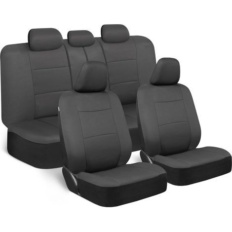 Charbon de Bois Noir Housses de siège Auto complète 9PC Set-Sleek et Stylish-Split Option 5 appuie-tête Avant et arrière Banc, Solide Gris Anthracite (1/5)