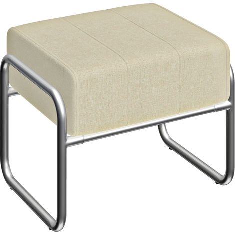 Pouf repose-pieds rembourré en tissu beige, structure en métal galvanisé, coussin épais et design moderne pour salon, chambre et coin détente CHICFURN (1/5)