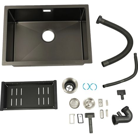 Fregadero de cocina, acero inoxidable, un solo seno, negro. (1/2)