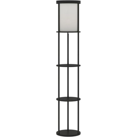 Lampada da terra con ripiano a tre livelli, design rotondo, telecomando, interruttore a pedale, temperatura colore regolabile, adatta per soggiorno, colore nero. Spedizione dal sito. (1/5)