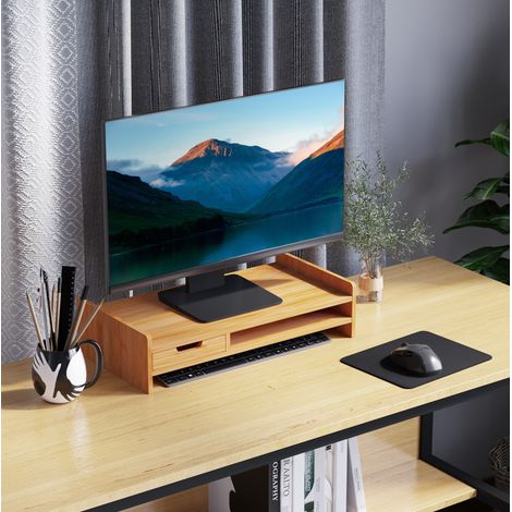 CHICFURN Soporte para monitor de escritorio 49x25,5x11,5 cm de bambú natural con cajón (1/5)