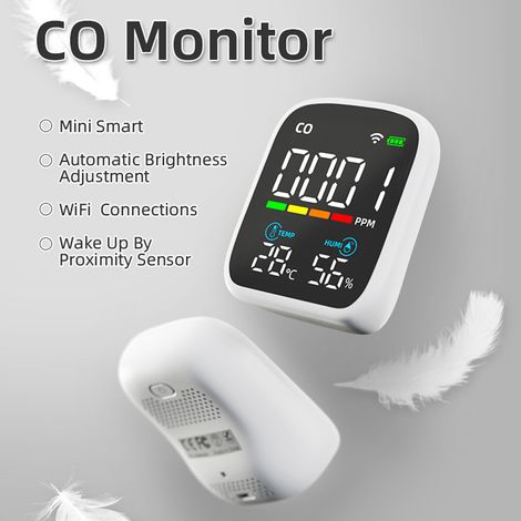 Rilevatore di monossido di carbonio portatile Tuya WiFi con display digitale a LED, tester multifunzionale di temperatura e umidità, sensore elettrochimico per la qualità dell'aria domestica. (1/5)