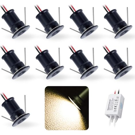 Mini Spot LED Encastrable 12V 1W, IP65 Étanche Petite Taille Lampes Avec Transfo 220V, Ø15mm Pointeur Éclairage Encastré Pour Meuble Veilleuse Armoires Escaliers(Noir Chaud 120°) (1/5)
