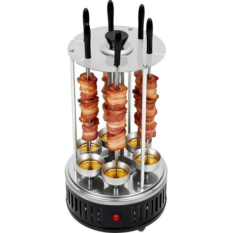 Brochette électrique verticale rotative pour barbecue - 6 brochettes - 1000 W - Machine à brochette rotative automatique autoportante pour brochettes à brochettes - rôtissage de poissons, en plein air (1/5)