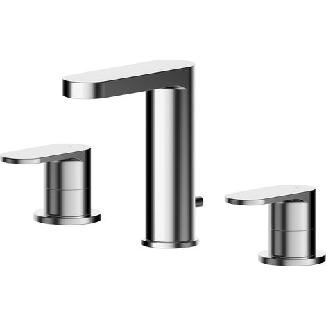 Balterley Enville Round Deck Mounted 3 Tap Hole Basin Mixer Tap with Dual Lever Handles & Pop Up Waste - Chrome Finish