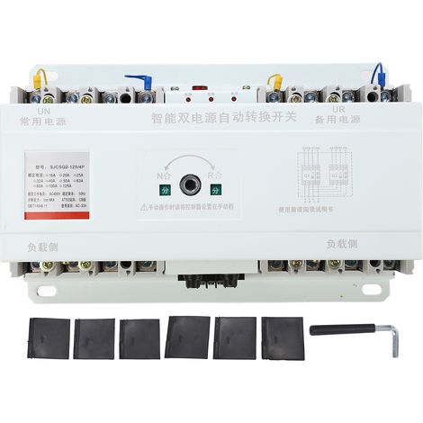 Commutateur de transfert automatique double puissance ATS 2 entrées 1 sortie, type isolation CB, 4P AC400V 125A, pour groupe électrogène, passage manuel et auto. (1/5)