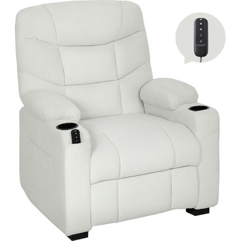 Fauteuil relax électrique - HOMCOM - port USB, repose-pieds, porte-gobelets - velours - 94 x 90 x 105 cm - crème (1/5)
