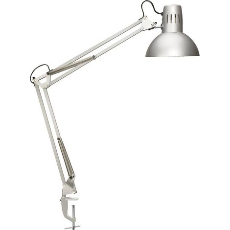 Spot à pince E27 argent – Lampe de bureau métal inclinable et pivotant – Fixation sur surfaces jusqu'à 5,5 cm – 51 cm de hauteur – Maul - D43238