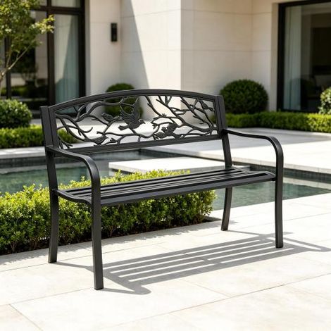 Elegante panchina per patio e giardino, panchina da giardino con schienale decorativo, panchina da esterno con braccioli (solo panchina da giardino) In loco (1/5)