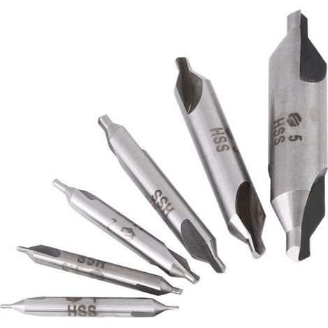Set of 6 Asixx HSS Center Drill Bits, Double-Ended High-Speed Steel Center Drill Bits, 60 Degree Angle, 1/1.5/2/2.5/3/5 mm (1/4)