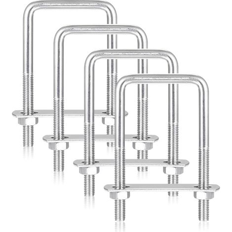 Lot de 4 Boulons en U Carrés M8 70 x 110 mm Vis à étrier Acier Inoxydable avec écrous et Sangles de Cadre Étrier de Fixation pour Installation Stable (1/5)