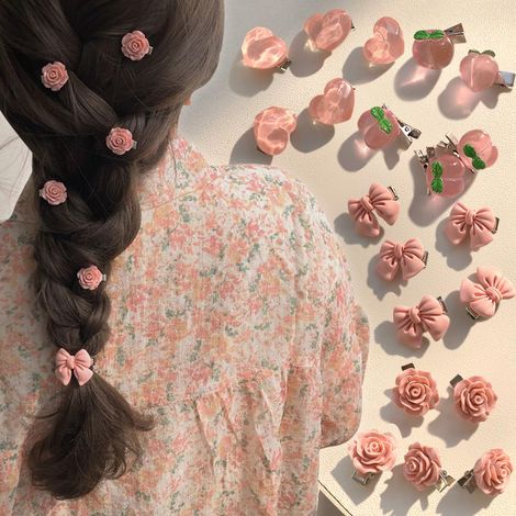20 rosa Mini-Haarspangen – Herz, Rose, Schleife – rutschfeste Alligator-Haarspangen für Damen und Mädchen (1/2)