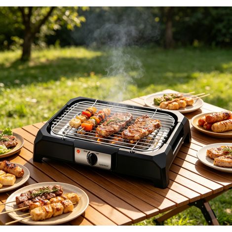 Grill électrique Aigostar 2000W barbecue sans fumée plaque antiadhésive, thermostat réglable sain pour intérieur et camping